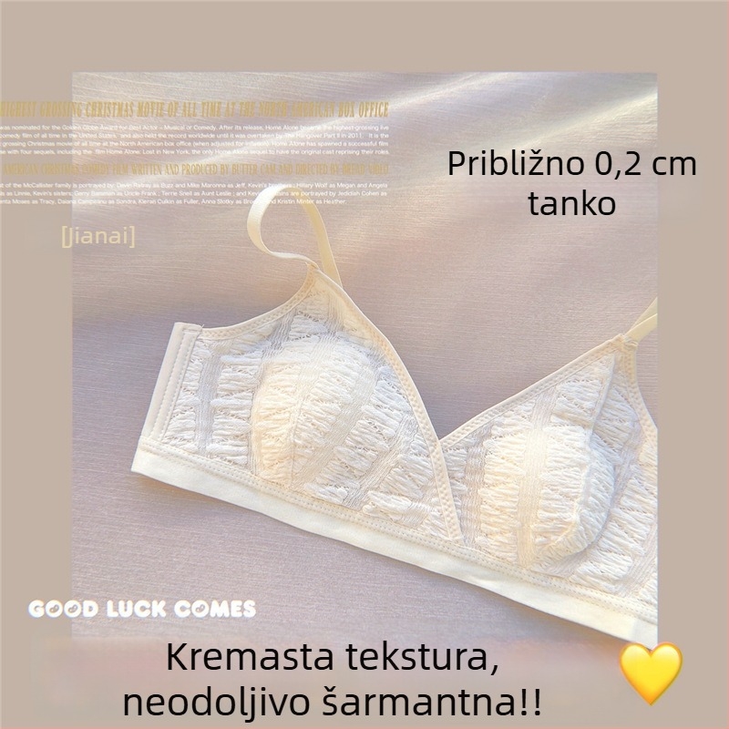 Ultra-tanki grudnjak s francuskim stilom, trokutaste košarice, bez žice, za žene s malim grudima, 3/4 oblikovane pjenaste čašice, podržava oblik i udobnost.