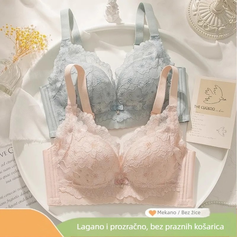 Ženski bežični čipkasti grudnjak – tanak i prozračan, podiže mali grudi, gornja potpora, anti-sag, košarice 3/4, oblikovane košarice, ljeto