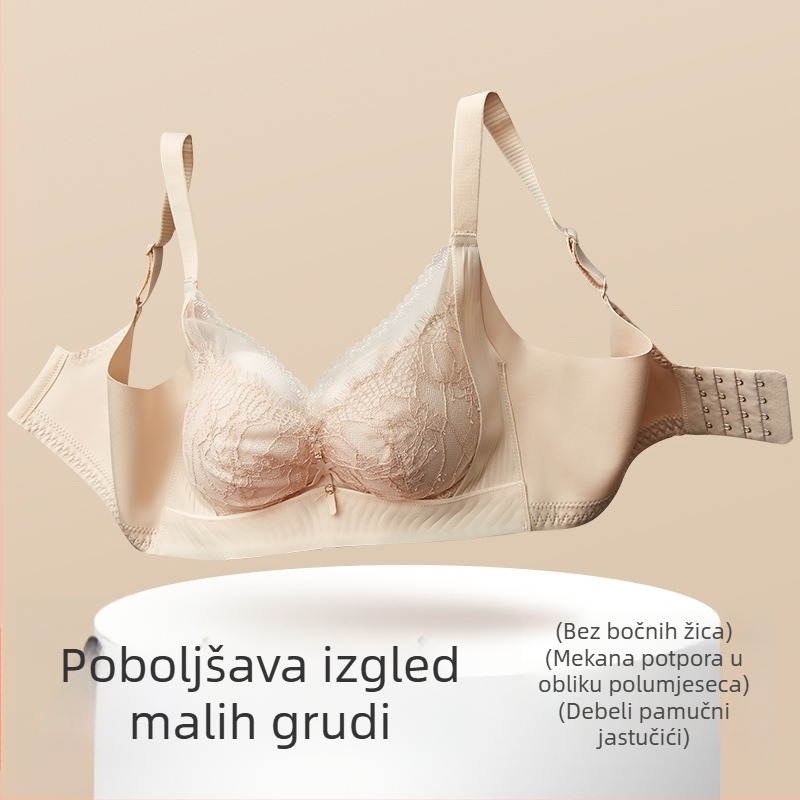 Nova čipkasta grudnjak bez žice za male grudi, šalice 3/4, srednje debele oblikovanje, bez žice, podesive naramenice
