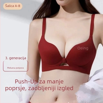 Crveni bežični push-up grudnjak od pamuka, bezšivni, 3/4 šalice, udoban i prozračan