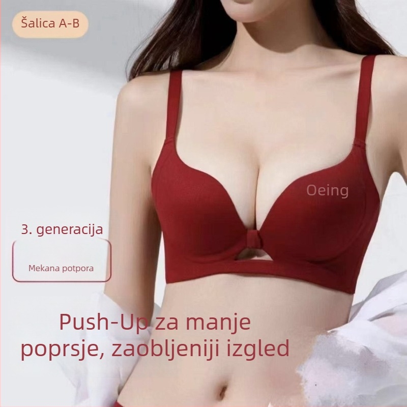 Crveni bežični push-up grudnjak od pamuka, bezšivni, 3/4 šalice, udoban i prozračan