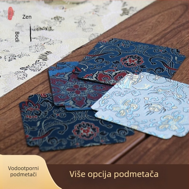 Dvostrano vodootporna podloga za čaj u kineskom stilu, platnena podloga za šalice i držač za čajnik, dodatak za čajnu ceremoniju
