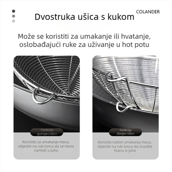 Nehrđajuća čelična žlica-sito s kukom – za vruću juhu, prženje i ocjeđivanje tjestenine
