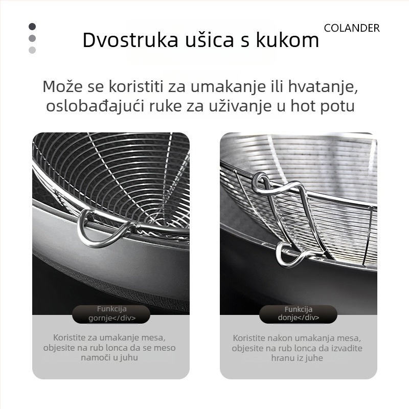 Nehrđajuća čelična žlica-sito s kukom – za vruću juhu, prženje i ocjeđivanje tjestenine