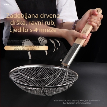 Veliko nehrđajuće čelično cedilo s drvenom ručkom za prženje i ocjeđivanje