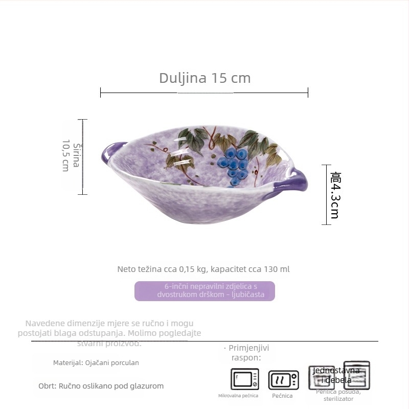 Porcelanska posuda za grickalice i deserte, ručno oslikana podglazurnom tehnikom s cvjetnim uzorkom, nepravilan oblik, promjer 15–16 cm, pogodna za mikrovalnu.