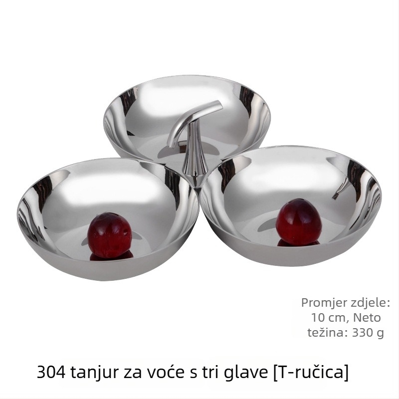 304 nehrđajući čelik trodijelna posuda za grickalice s držačem, posuda za voće za hotele, barove i restorane