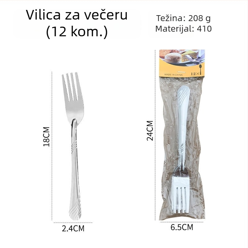 Set posuđa od nehrđajućeg čelika za dom i hotel – nož za steak, vilica i žlice (čajna, kavna, desertna)