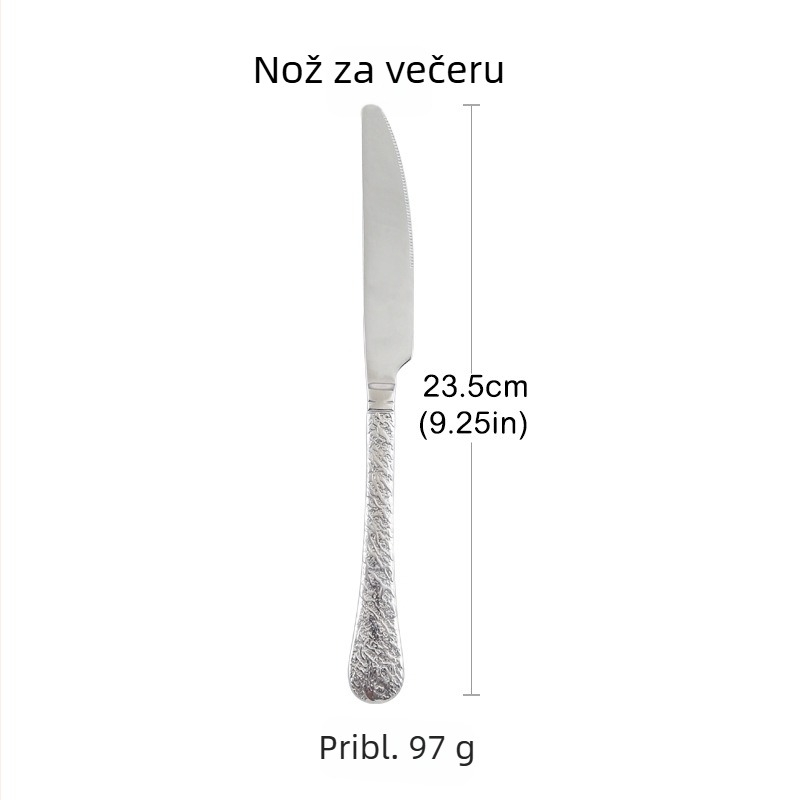 Set pribora od nehrđajućeg čelika 304 s udubljenim uzorkom i uzorkom pahulje snijega – nož, vilica, žlica