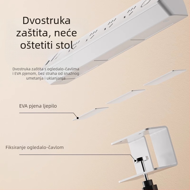 JOYE USB utičnica s klipom za stolom, za ured, podesiva, s uklonjivim ljepilnim klipom