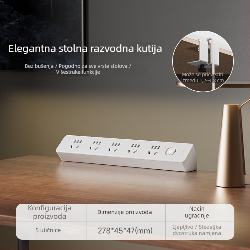 JOYE USB utičnica s klipom za stolom, za ured, podesiva, s uklonjivim ljepilnim klipom