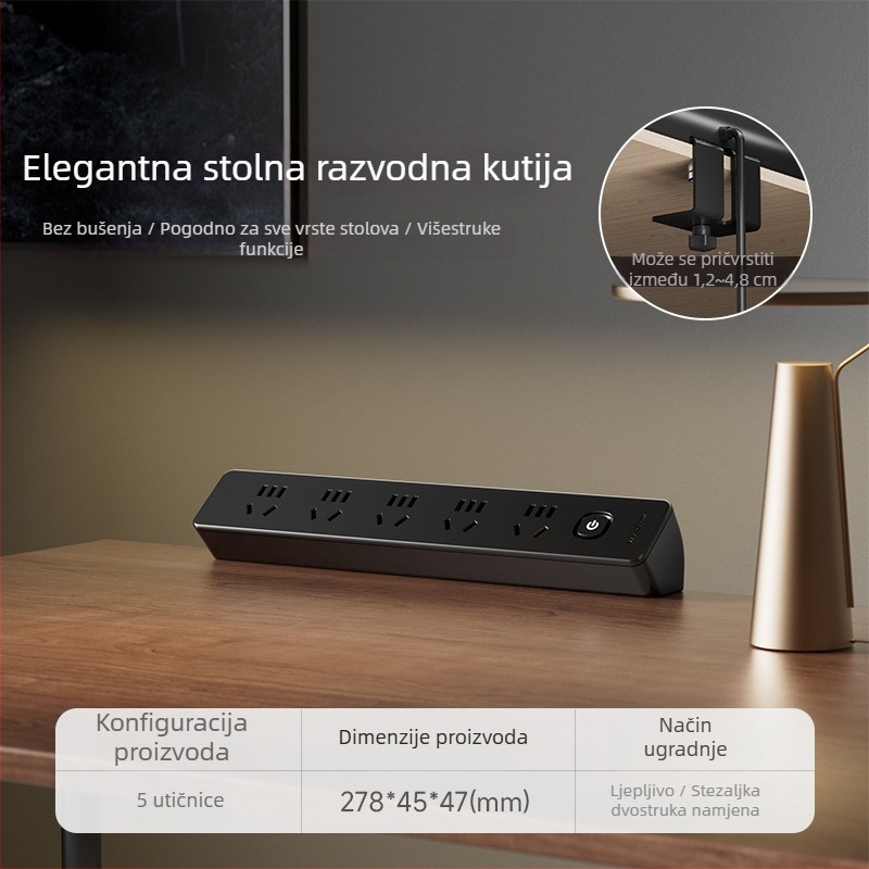 JOYE USB utičnica s klipom za stolom, za ured, podesiva, s uklonjivim ljepilnim klipom