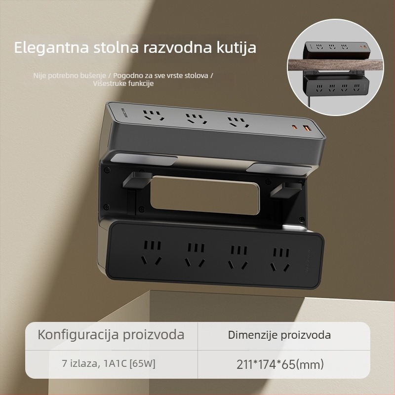 JOYE USB utičnica s klipom za stolom, za ured, podesiva, s uklonjivim ljepilnim klipom