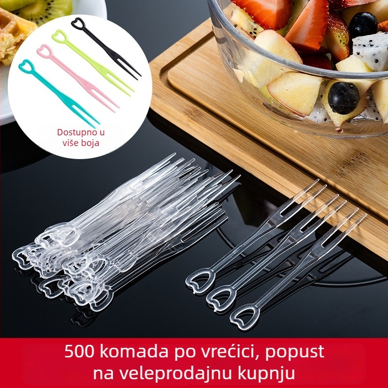 Jednokratne plastične vilice za voće, individualno pakirane, prozirne u obliku srca