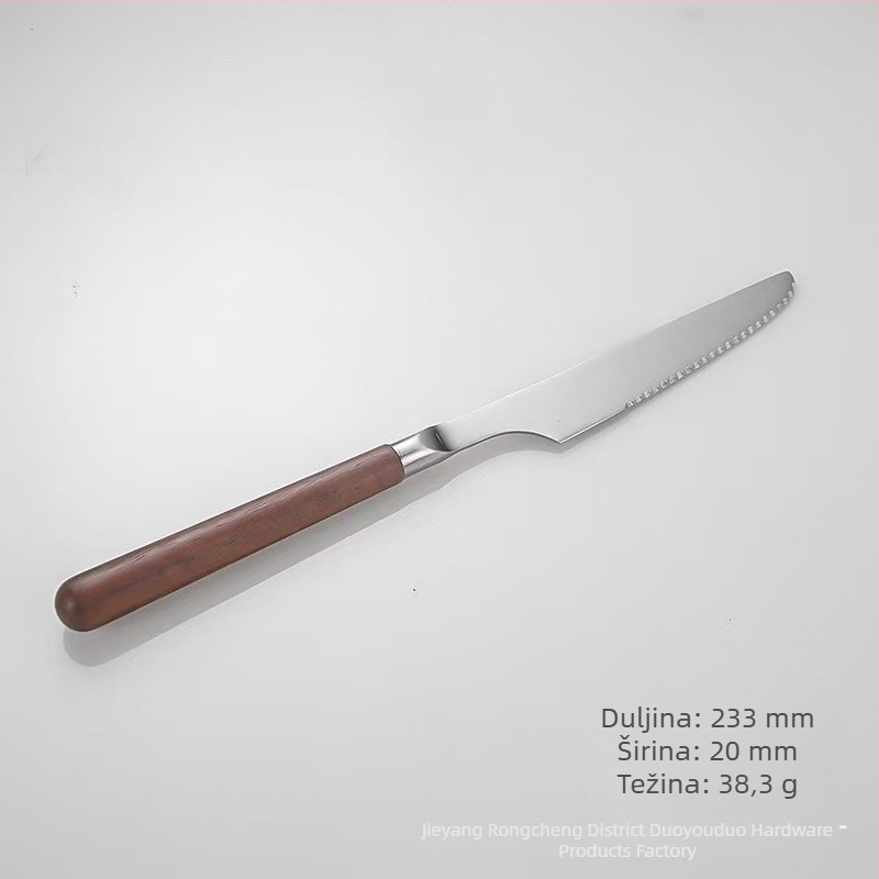 Set noževa za steak i vilice s drškom od orahovog drveta, od nehrđajućeg čelika 304, uključuje žličicu