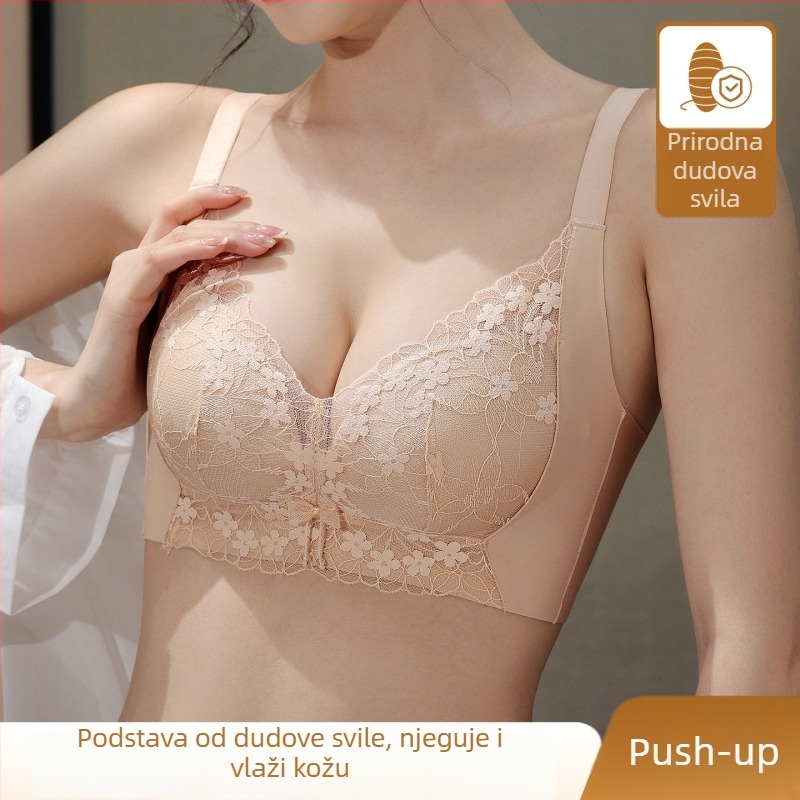 Čipkasti grudnjak s podstavom od svile dud, bez žice, push-up, za male grudi, debele košarice i bočna podrška, udoban za žene