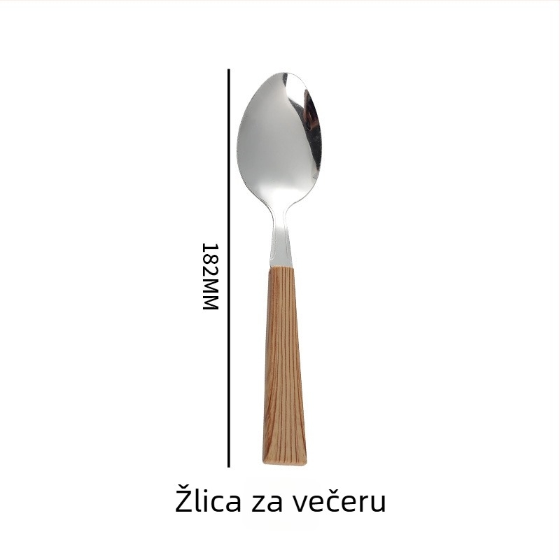 Prilagođeni set pribora od nehrđajućeg čelika s imitacijom drvenog drva za kućnu upotrebu, retro stil: noževi za steak, vilice i desertna žlica