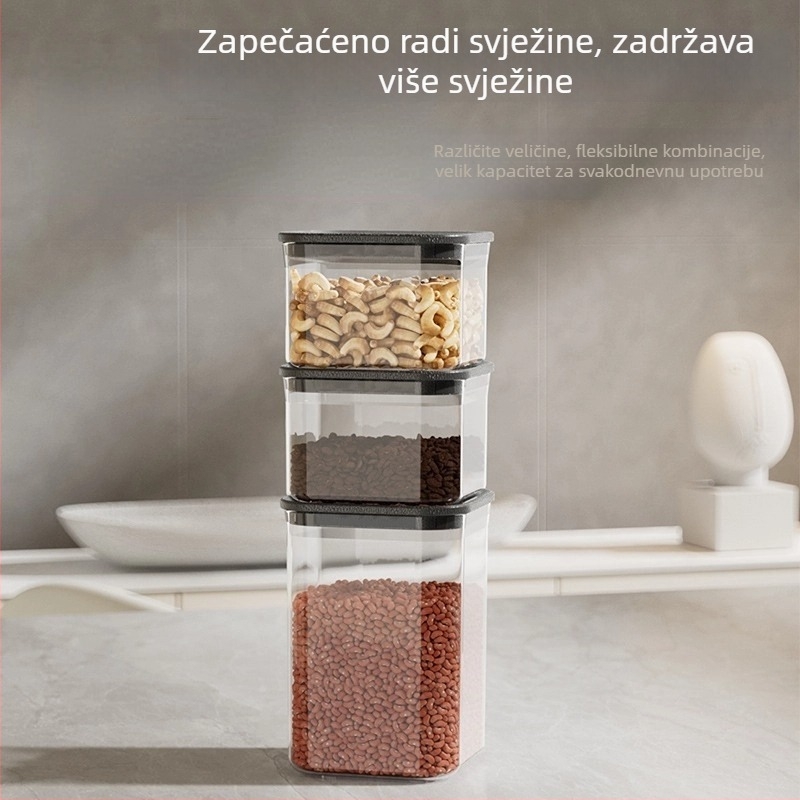 Set plastičnih hermetički zatvorenih posuda za skladištenje – četvrtaste kuhinjske posude za užinu, začine i žitarice