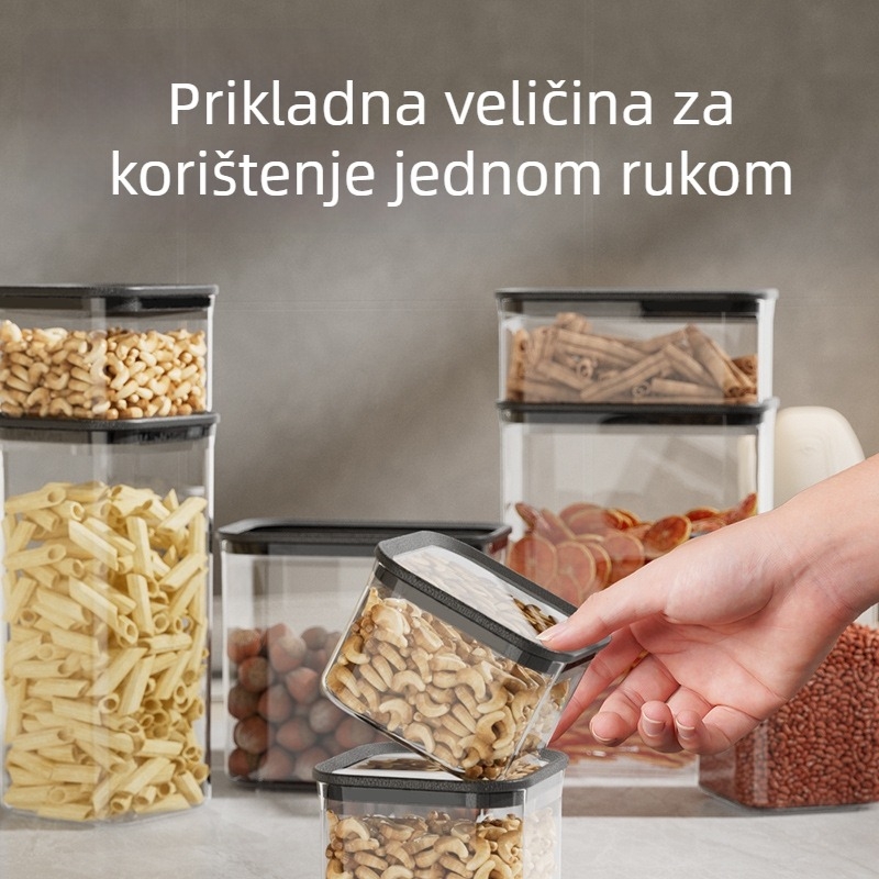 Set plastičnih hermetički zatvorenih posuda za skladištenje – četvrtaste kuhinjske posude za užinu, začine i žitarice