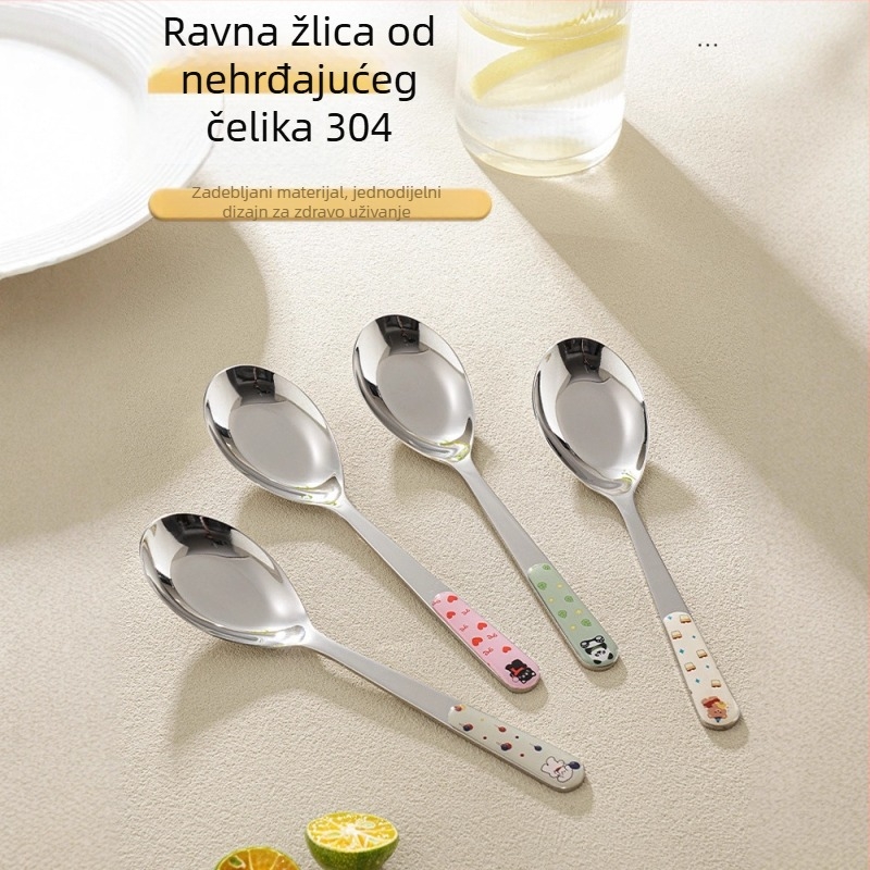 Žlica od 304 nerđajućeg čelika, prehrambene kvalitete, dječja, s plosnim dnom, za jelo i juhu