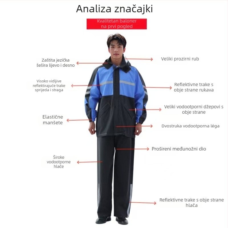 Yunni reflektirajući kišni kaput i hlače, set s odvojenim dijelovima, debeli vodootporni, za dostavu, vožnju biciklom i gradilište