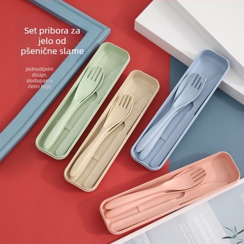 Novi set pribora od pšenične slame, kreativan, prenosni dječji putni set posuđa s tri dijela i futrolom