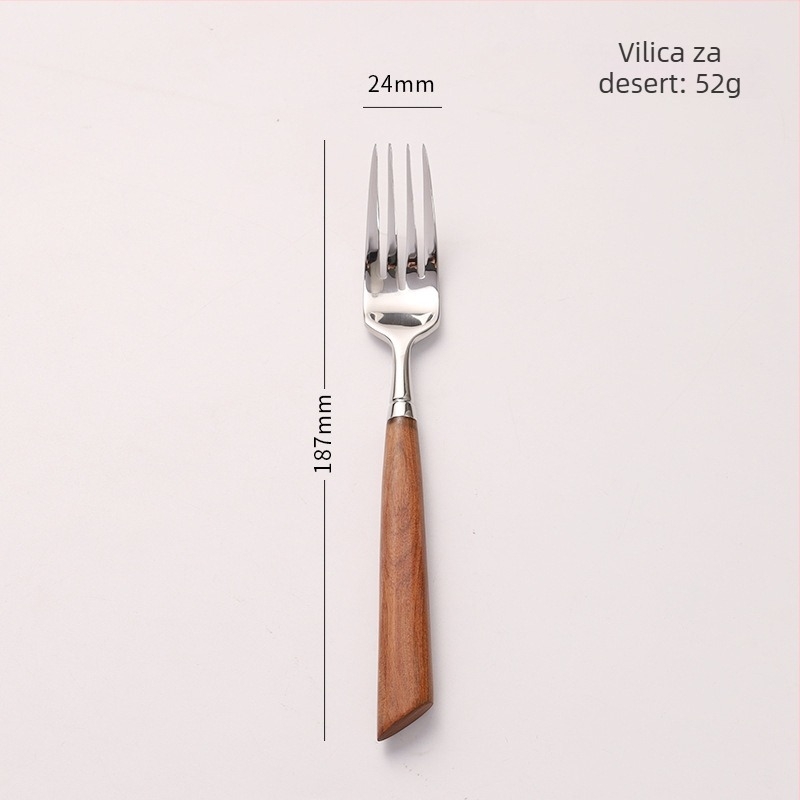 Tang Dynasty serija 304 nehrđajući čelik, set zapadnih pribora – nož za steak, vilica, žlica i desertna žlica s crvenom drvenom ručkom