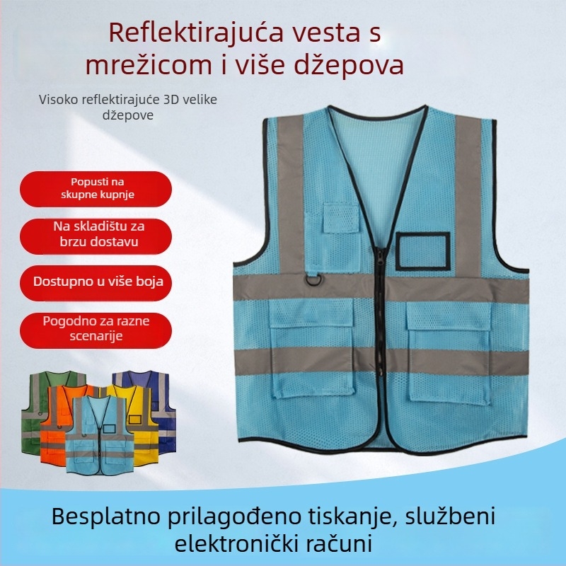 Reflektirajuća sigurnosna vest s višestrukim džepovima za građevinarstvo, noćne smjene, promet i industriju