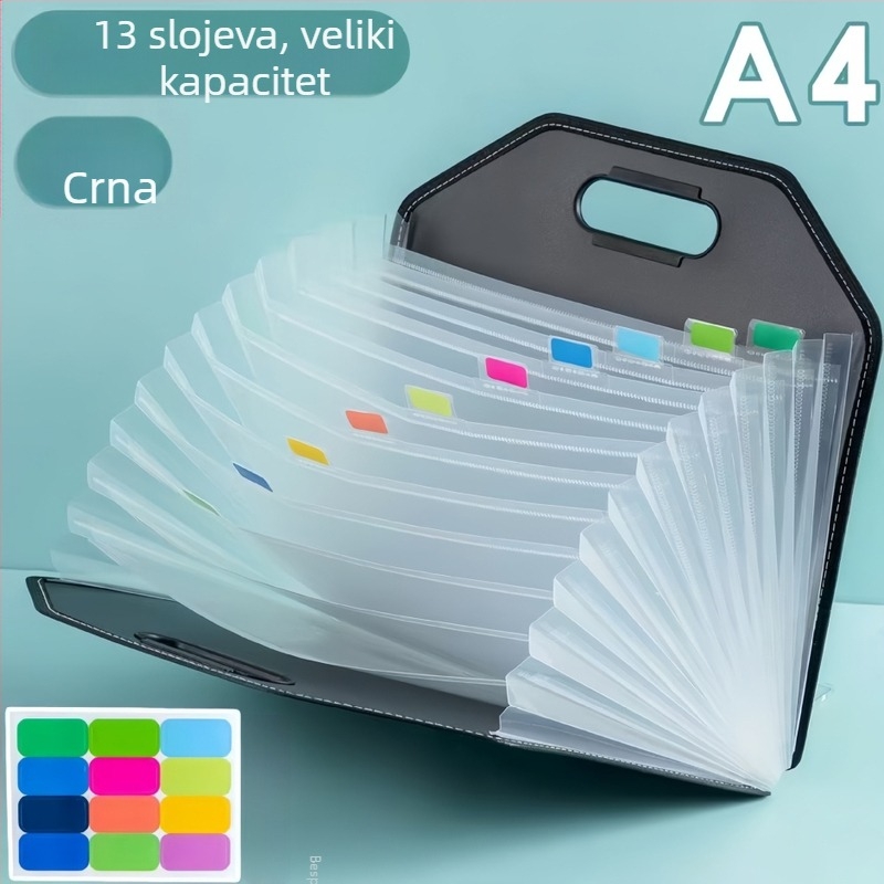 A4 višeslojni prijenosni akordeonski organizator sa 13 pretinaca za školske dokumente i predmete