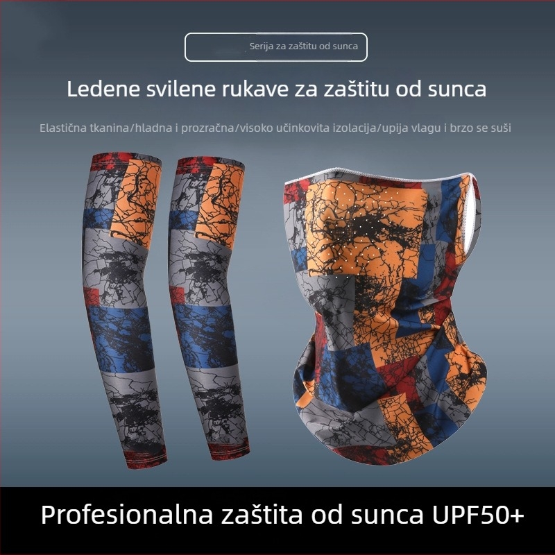 Modni set maske i rukava za podlakticu - prozračni Ice Silk, zaštita od sunca za vožnju biciklom i aktivnosti na otvorenom, cvjetni dizajn tetovaže na podlaktici