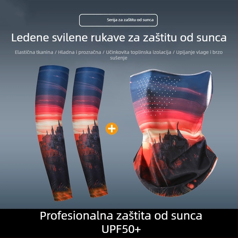 Modni set maske i rukava za podlakticu - prozračni Ice Silk, zaštita od sunca za vožnju biciklom i aktivnosti na otvorenom, cvjetni dizajn tetovaže na podlaktici