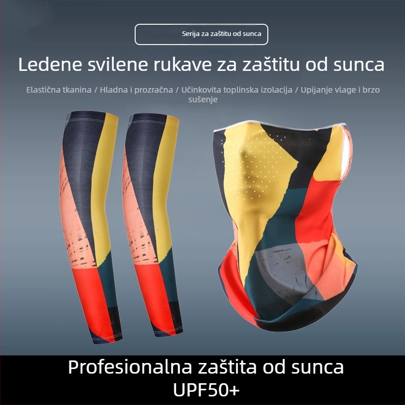 Modni set maske i rukava za podlakticu - prozračni Ice Silk, zaštita od sunca za vožnju biciklom i aktivnosti na otvorenom, cvjetni dizajn tetovaže na podlaktici