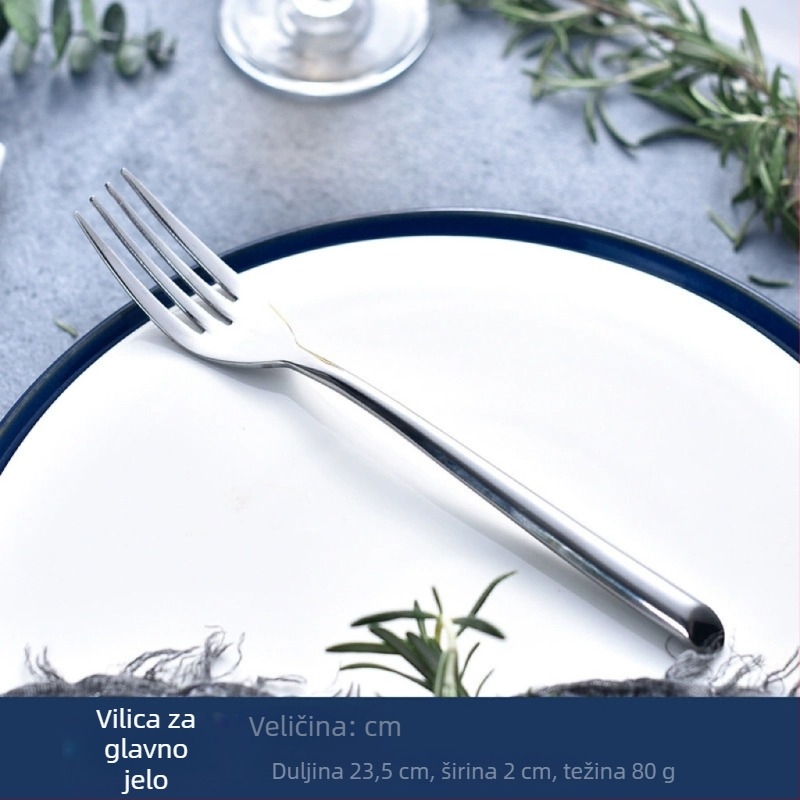 Set pribora od nehrđajućeg čelika: nož za steak i vilice, vilica za voće, žlica za kavu i desertna žlica – moderni minimalistički dizajn