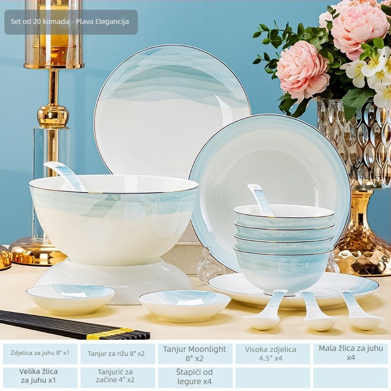 Porcelanski set tanjura, zdjela i štapića, okrugli oblik, moderni minimalistički stil