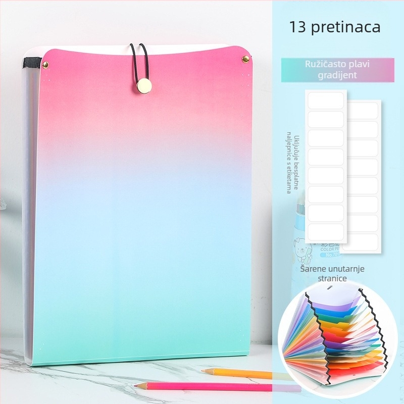 A4 vertikalni akordionski folder s 13 pretinaca, višeslojni uredski organizator