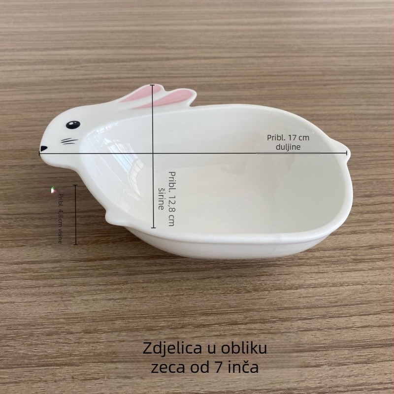 Slatki keramički tanjur u obliku zeca za djecu, siguran za mikrovalnu.