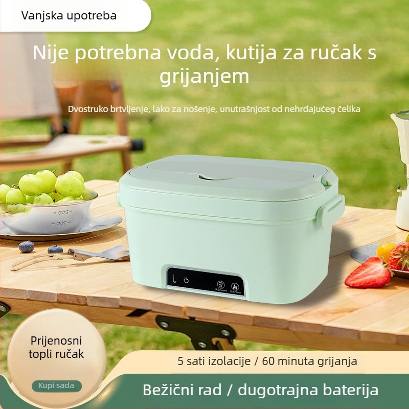 Izolirana punjiva kutija za obrok s bežičnim zagrijavanjem, bez vode, velika kapaciteta, prenosna električna kutija za obrok