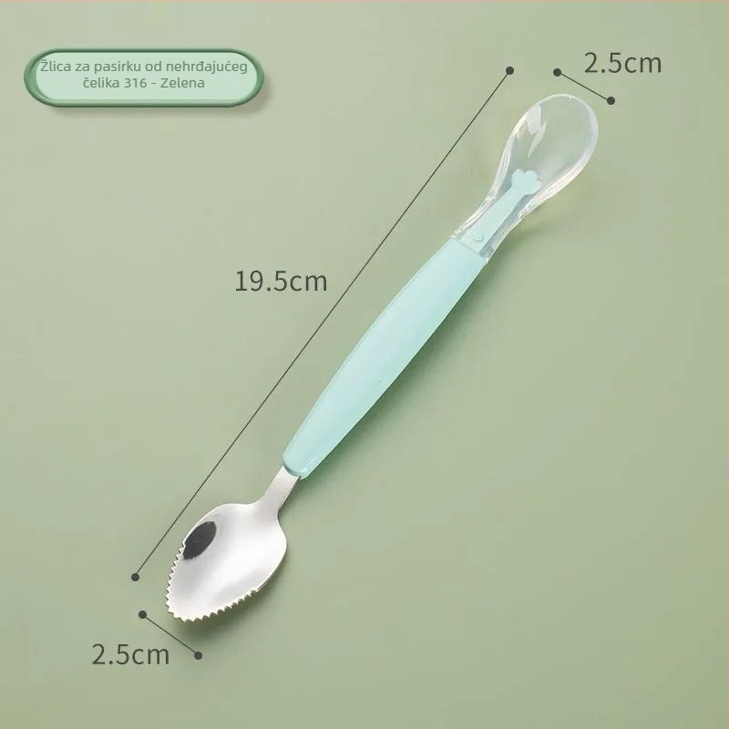 Dječja žlica od 316-nerez čelika sa silikonim vrhom, elegantna dječja žlica za voćni pire i pribor za hranjenje
