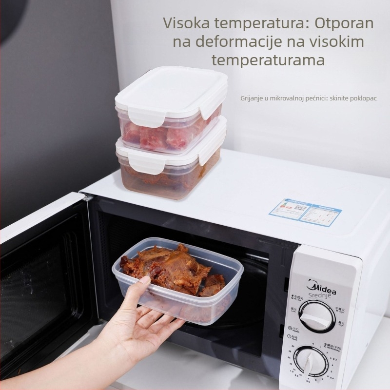 FCM-certificirana kutija za hranu za mikrovalnu, pravokutna plastična kutija za ručak, 800–1000 ml, jednokomorna, jednobojna