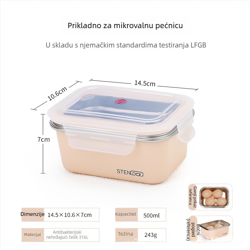 Kutija za ručak od nehrđajućeg čelika, izolirana, kompatibilna s mikrovalnom pećnicom, za uredske zaposlenike, čuva hranu svježu.