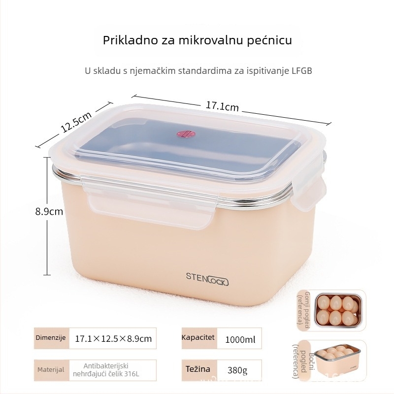 Kutija za ručak od nehrđajućeg čelika, izolirana, kompatibilna s mikrovalnom pećnicom, za uredske zaposlenike, čuva hranu svježu.