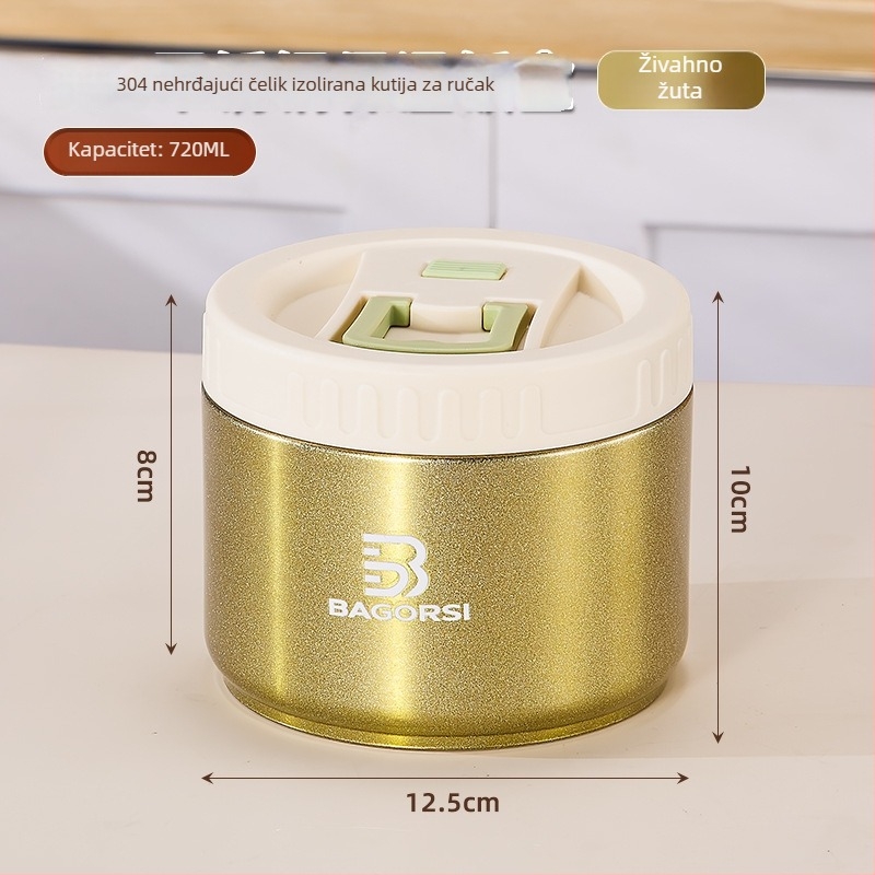 Yihua Kitchenware 304 nehrđajući čelik, izolirani kutija za ručak s posudom za juhu, prenosna zatvorena posuda, 712 ml, moderni minimalistički dizajn