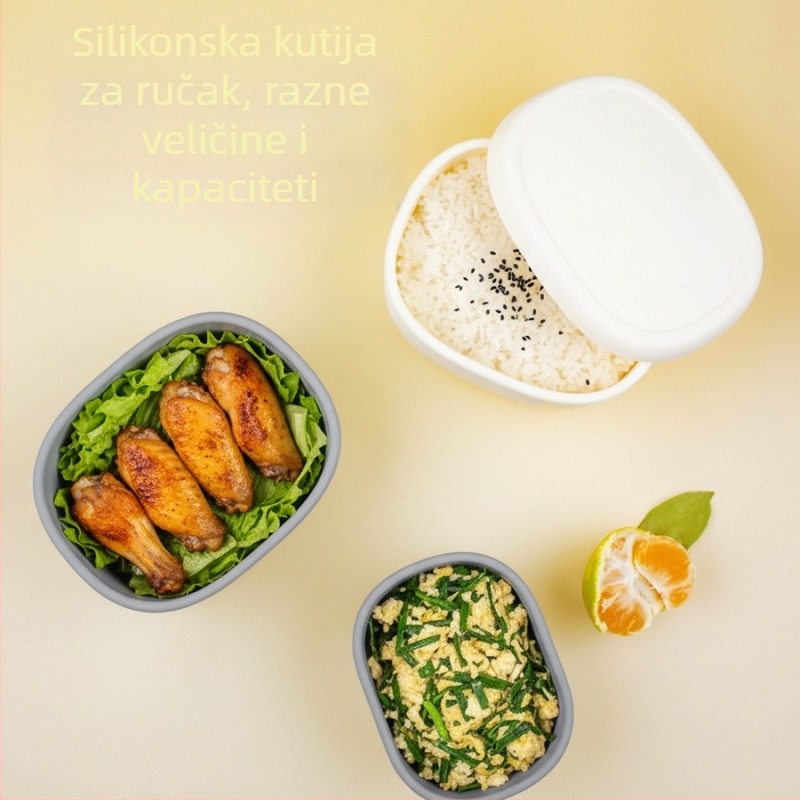 Silikonska kutija za ručak, sigurna za mikrovalnu, kvadratna Bento kutija, slagiva za djecu, posuda za očuvanje svježine