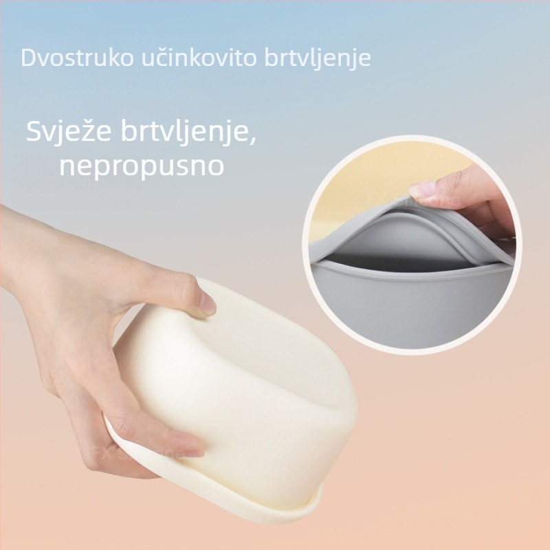 Silikonska kutija za ručak, sigurna za mikrovalnu, kvadratna Bento kutija, slagiva za djecu, posuda za očuvanje svježine