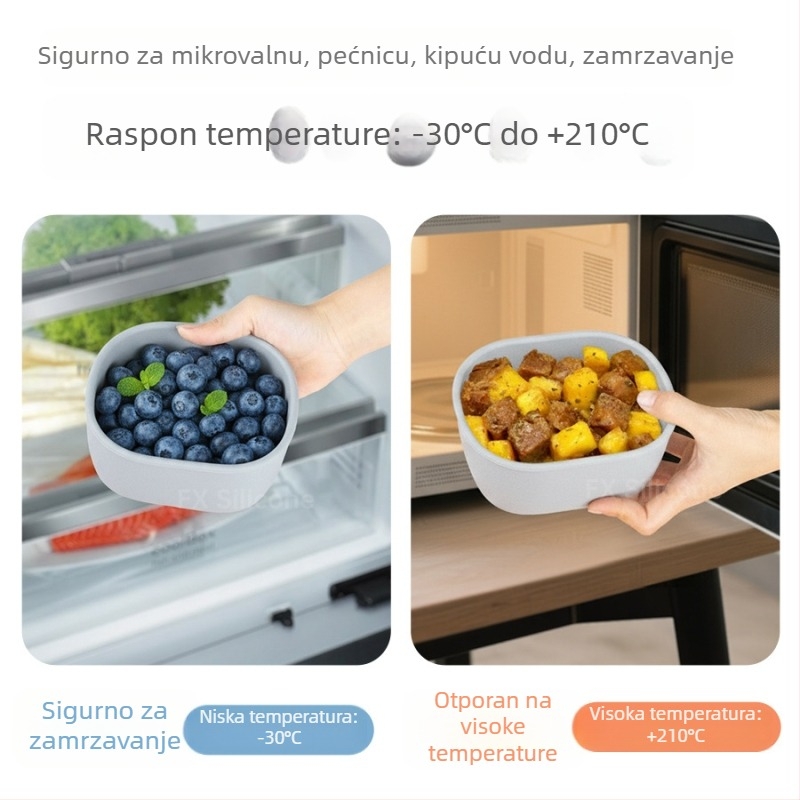 Silikonska kutija za ručak, sigurna za mikrovalnu, kvadratna Bento kutija, slagiva za djecu, posuda za očuvanje svježine