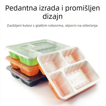 Jednokratna pravokutna kutija za obrok sa četiri odjeljka, plastična, s poklopcem, kompatibilna s mikrovalnom pećnicom