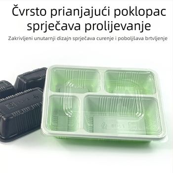 Jednokratna pravokutna kutija za obrok sa četiri odjeljka, plastična, s poklopcem, kompatibilna s mikrovalnom pećnicom