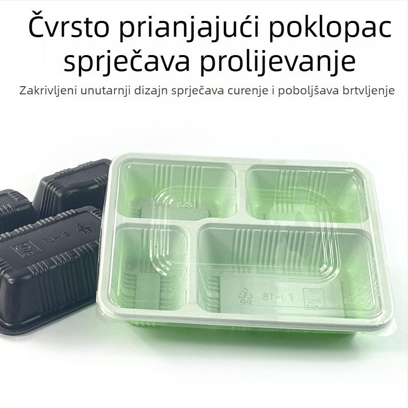 Jednokratna pravokutna kutija za obrok sa četiri odjeljka, plastična, s poklopcem, kompatibilna s mikrovalnom pećnicom