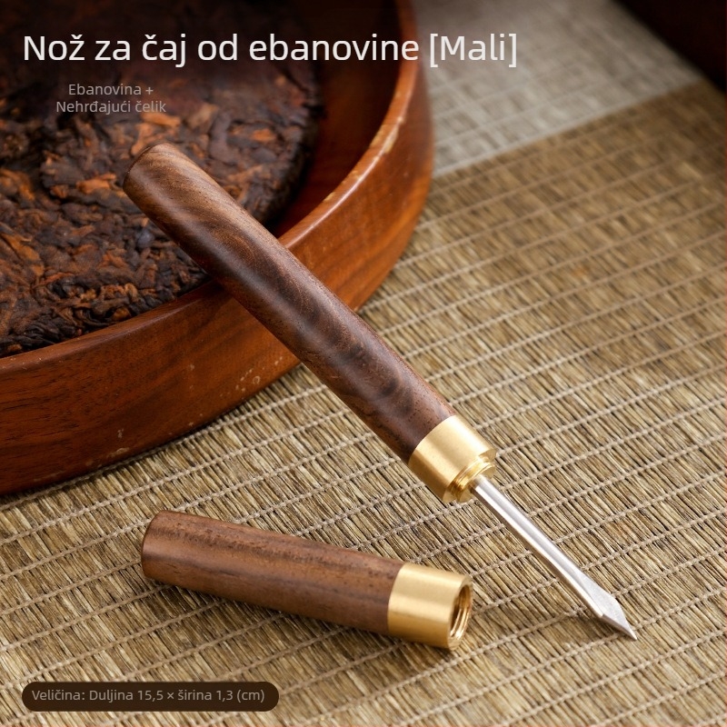 Petdijelni set za čajnu ceremoniju od ebonovog drveta s Kung-Fu dodacima: žlica za čaj, igla, klip, četkica, vilica za šalice