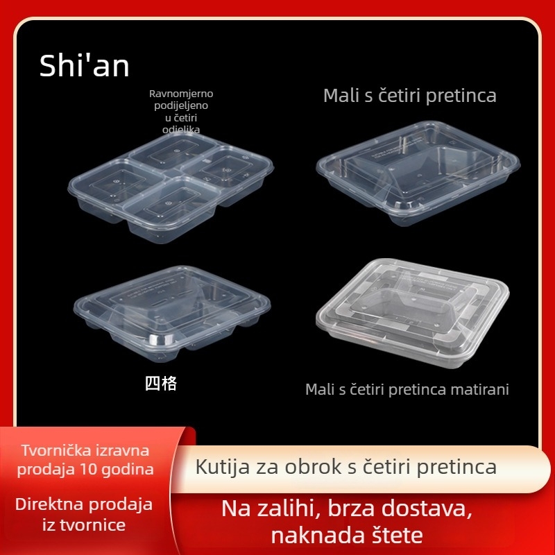 Jednokratna višekomorna kutija za obrok s poklopcem, čvrst dizajn, različite veličine